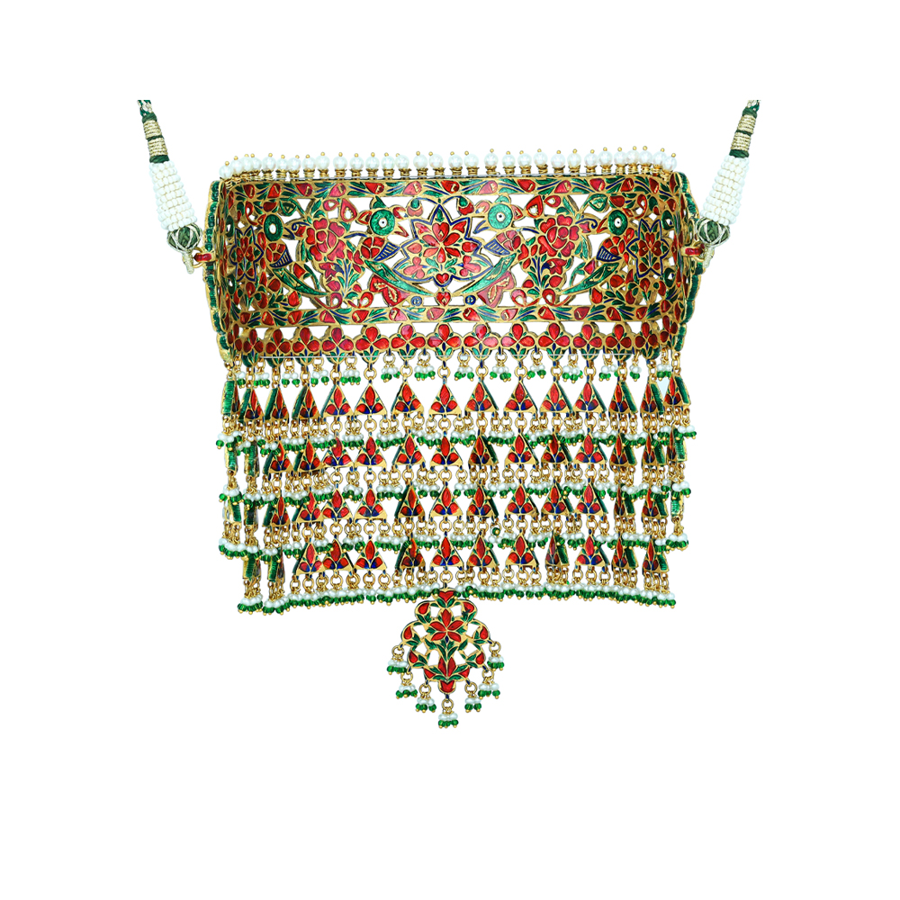 Traditional Polki Choker Aad with Emerald Accents and Pearl Fringe